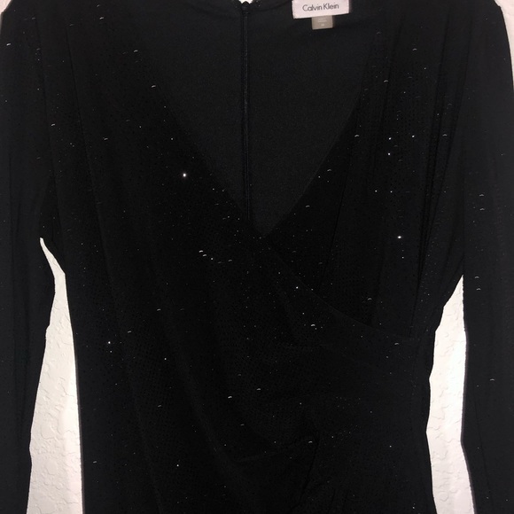 Calvin Klein Black Glitter Faux Wrap Dress Size 10 - Picture 7 of 7